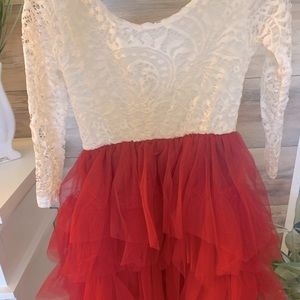 Girls red tulle & white lace dress. Size 4T